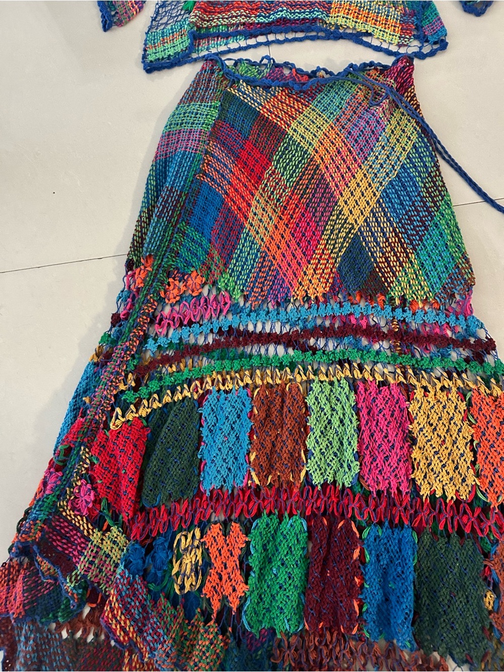 Brazilian handmade Multicolor Crochet Two-Piece Dress Set cover up unique - Picture 3 of 6